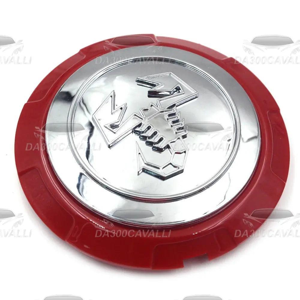 Coprimozzo Fiat 500 Abarth cromato con bordo rosso, ricambio auto Da300Cavalli tuning.