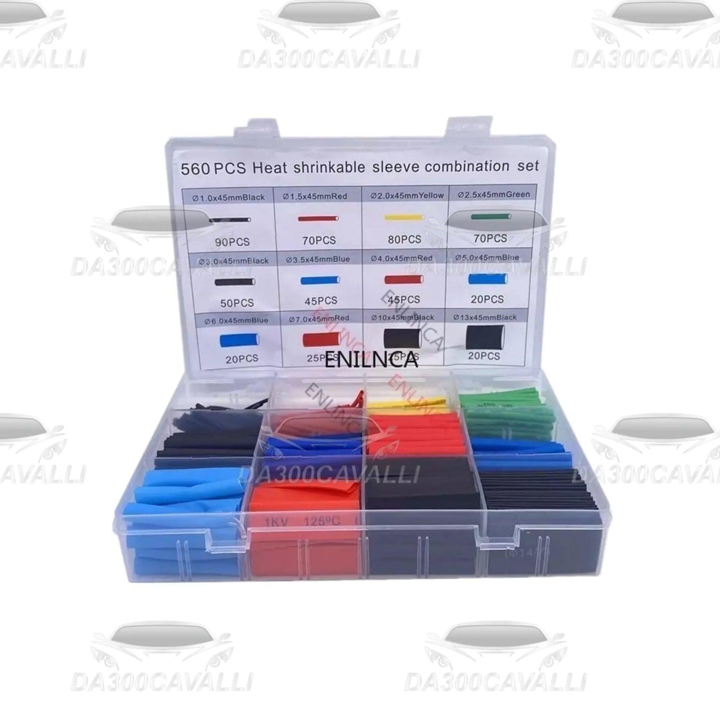 Set tubi termorestringenti assortiti in scatola trasparente, Da300Cavalli, per tuning auto