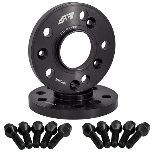 2 distanziali ruota neri 15mm 5x112 66,6 con bulloneria – Simoni Racing