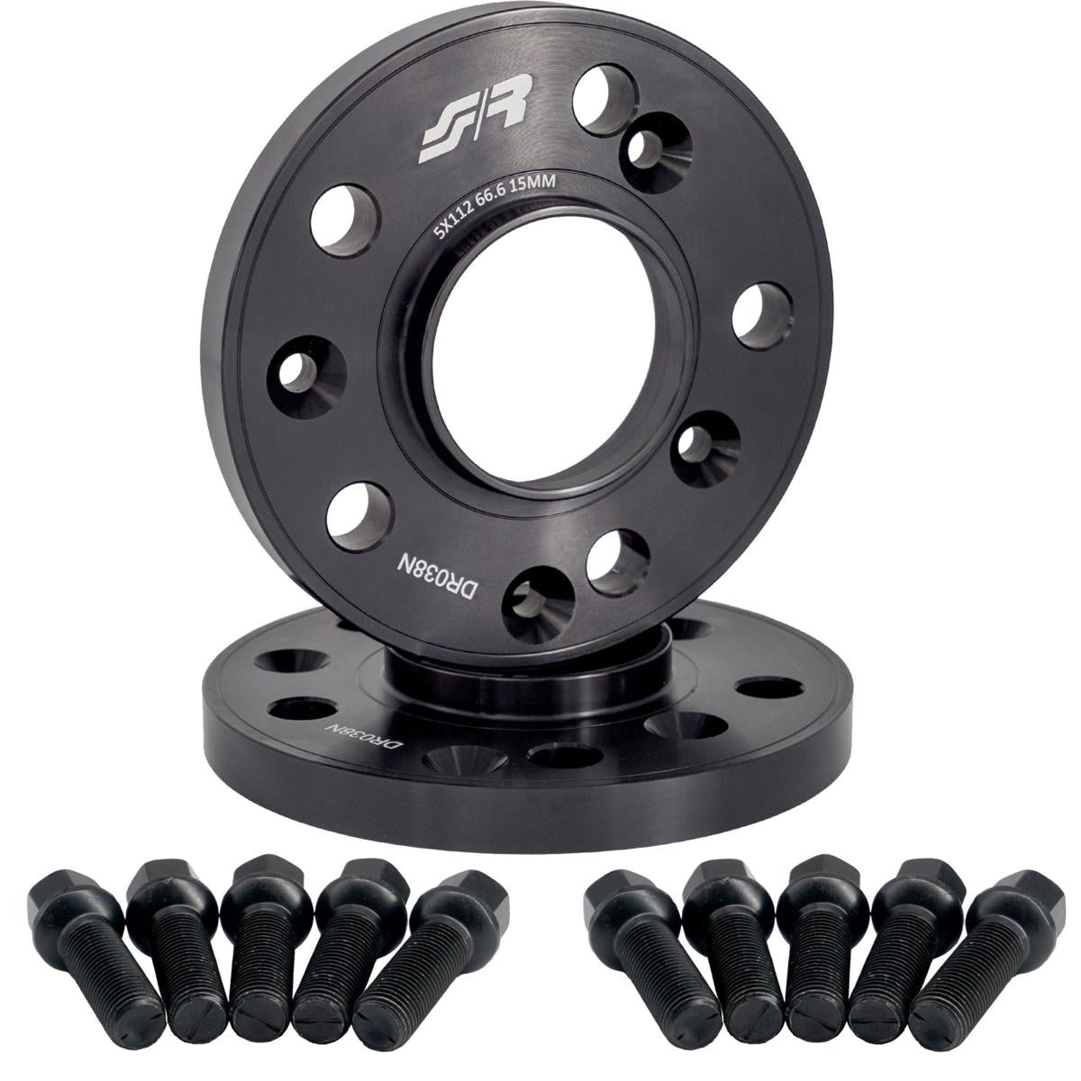 2 distanziali ruota neri 15mm 5x112 66,6 con bulloneria sferica – Simoni Racing