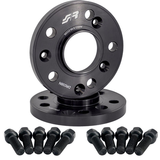 2 distanziali ruota neri 15mm 5x112 66,6 con bulloneria sferica – Simoni Racing