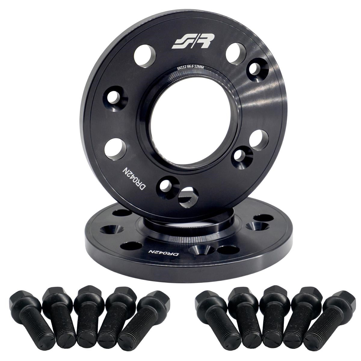 2 distanziali ruota neri 12mm 5x112 66,6 con bulloneria sferica – Simoni Racing