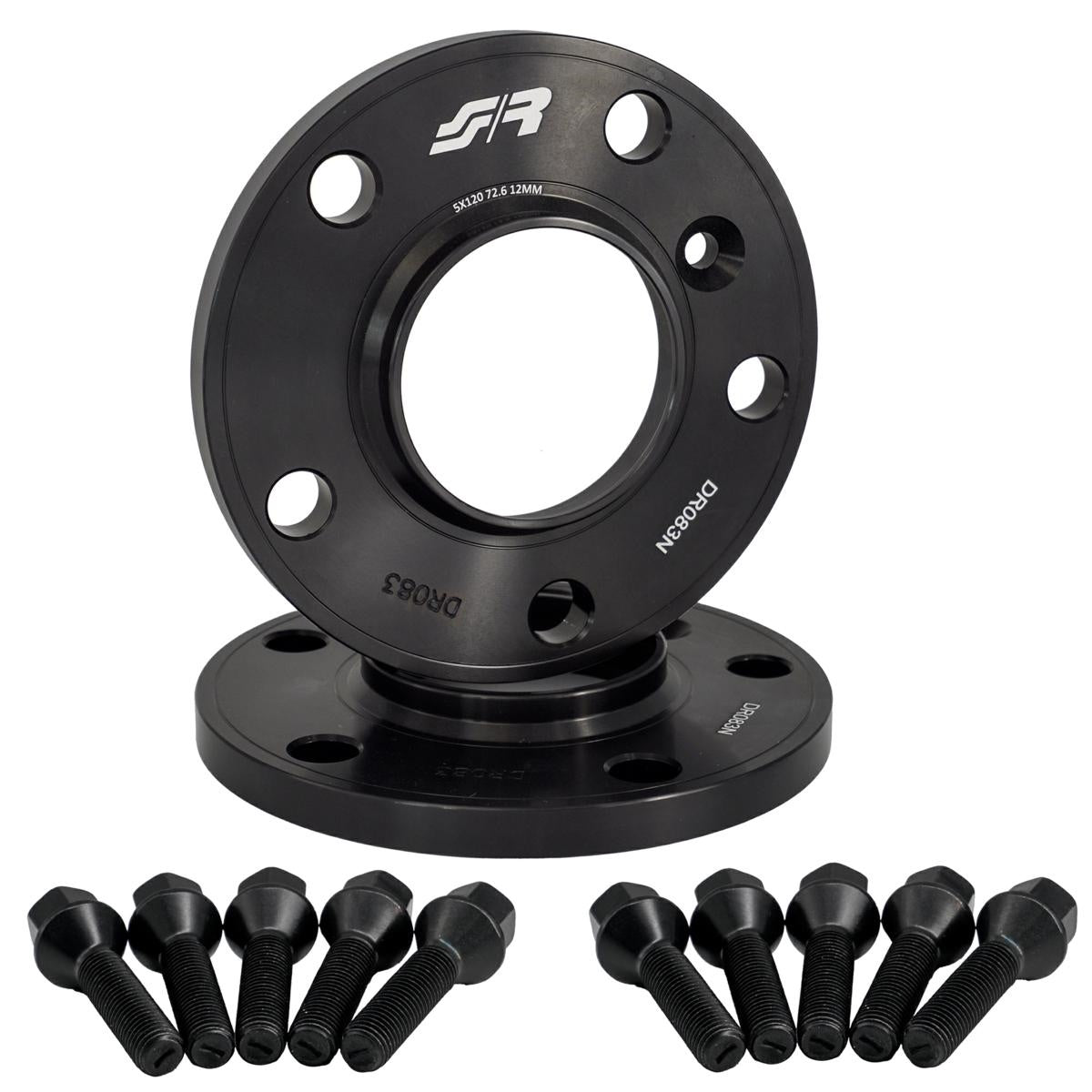 2 distanziali ruota neri 12mm 5x120 centraggio 72,6 con bull. – Simoni Racing
