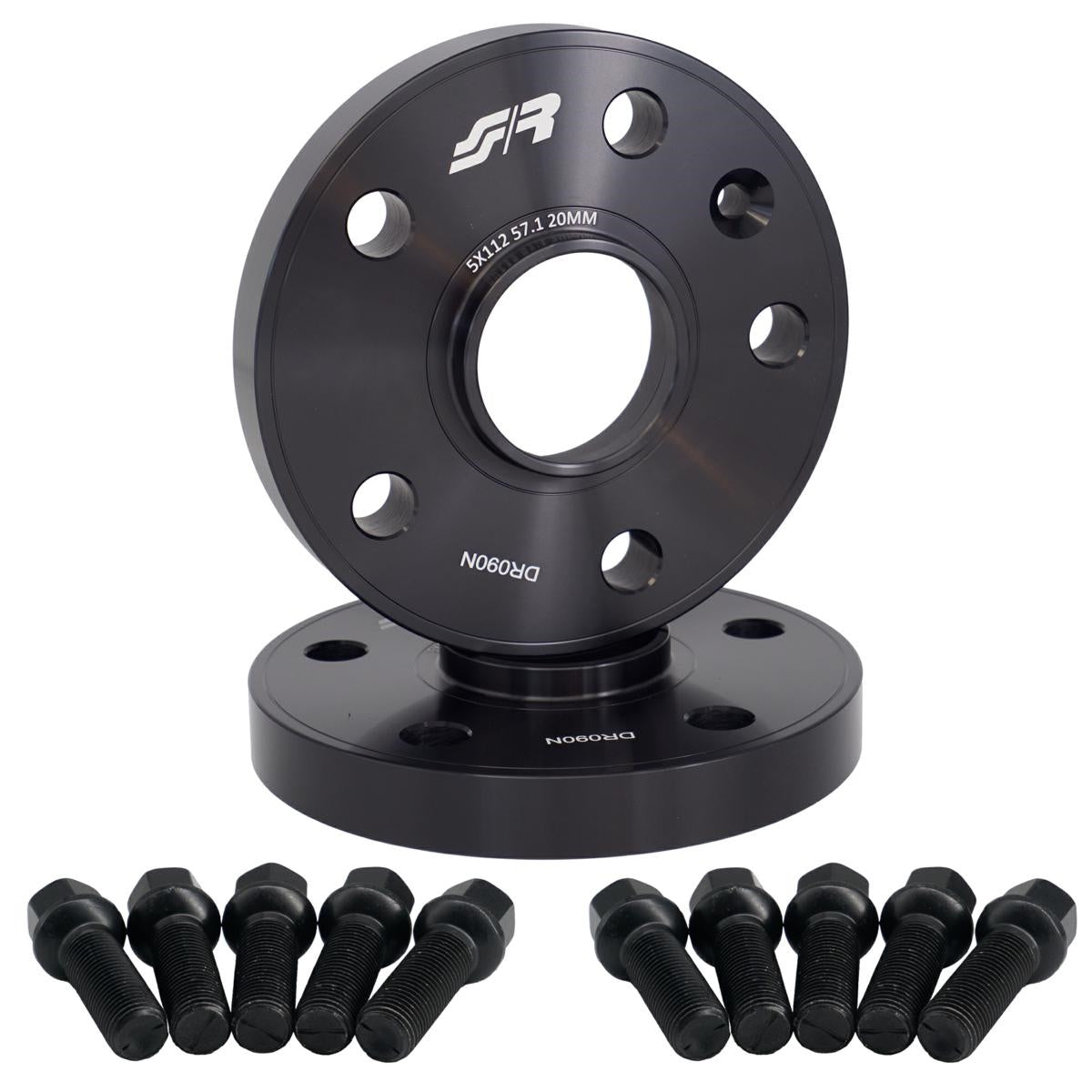 2 distanziali ruota neri 20mm 5x112 57,1 con bulloneria sferica – Simoni Racing