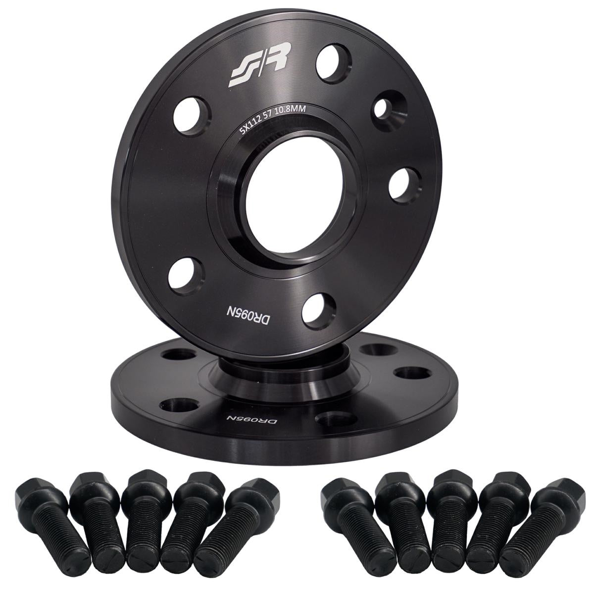 2 distanziali ruota neri 10mm 5x112 57,1 con bulloneria sferica – Simoni Racing