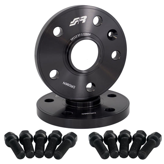 2 distanziali ruota neri 15mm 5x112 57,1 con bulloneria sferica – Simoni Racing
