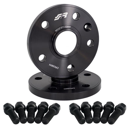 2 distanziali ruota neri 15mm 5x112 57,1 con bulloneria sferica – Simoni Racing