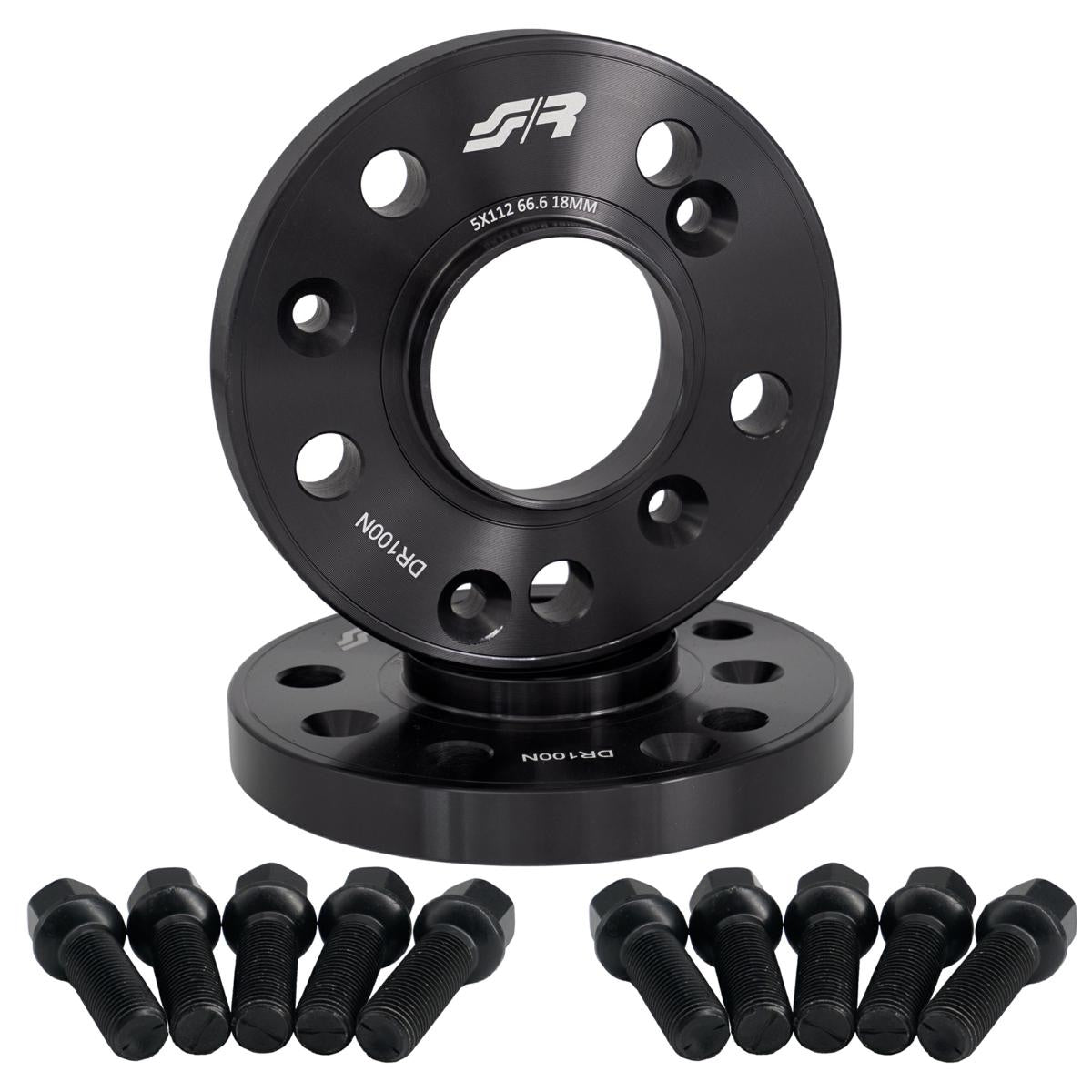 2 distanziali ruota neri 18mm 5x112 66,6 con bulloneria sferica – Simoni Racing