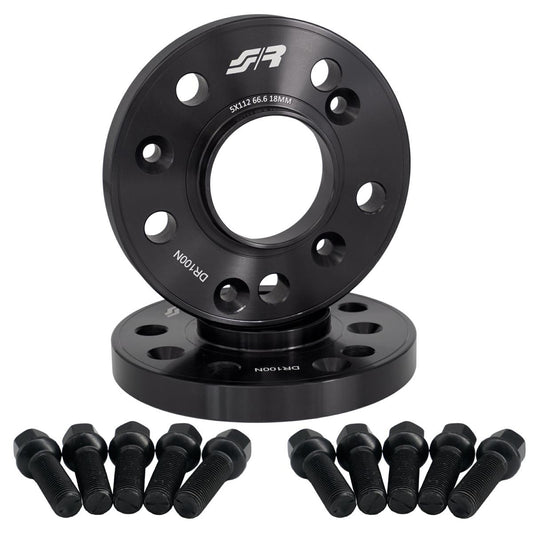 2 distanziali ruota neri 18mm 5x112 66,6 con bulloneria sferica – Simoni Racing