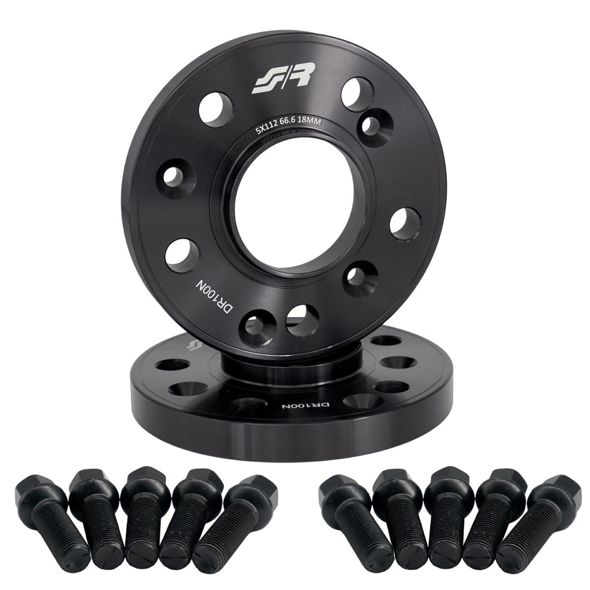 2 distanziali ruota neri 18mm 5x112 66,6 con bulloneria sferica – Simoni Racing