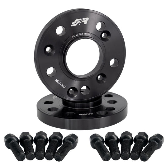 2 distanziali ruota neri 18mm 5x112 66,6 con bulloneria sferica – Simoni Racing