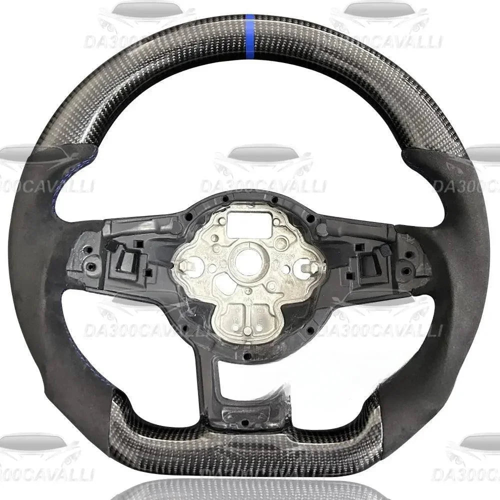 Volante tuning in fibra di carbonio con dettaglio blu, accessorio auto Da300Cavalli