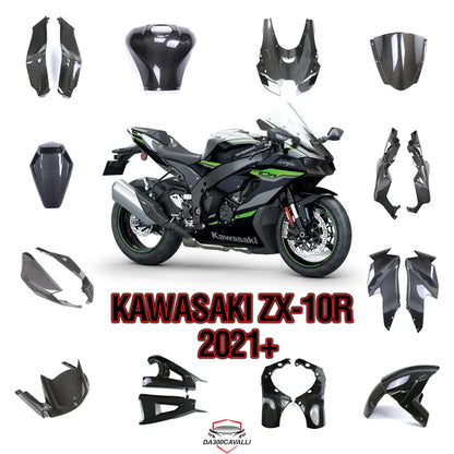 Kawasaki ZX-10R 2021 nera e verde con carene in carbonio, ricambi tuning Da300Cavalli