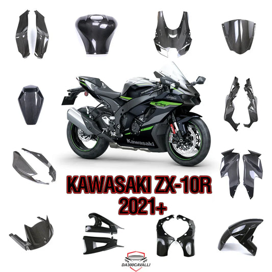 Kawasaki ZX-10R 2021 nera e verde con carene in carbonio, ricambi tuning Da300Cavalli
