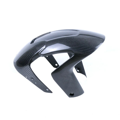 Parafango anteriore moto in carbonio, accessorio tuning Da300Cavalli, fondo bianco