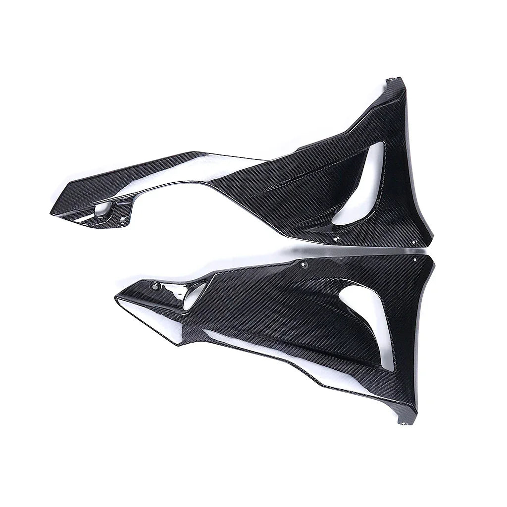 Coppia di carene in carbonio per moto, accessori tuning Da300Cavalli, fondo bianco