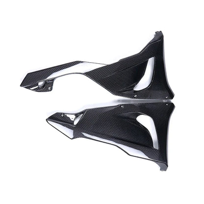 Coppia di carene in carbonio per moto, accessori tuning Da300Cavalli, fondo bianco