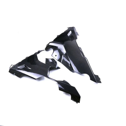 Carene in carbonio lucido per moto, ricambio tuning Da300Cavalli su fondo bianco