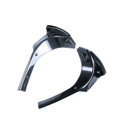 Coppia di carene in fibra di carbonio per moto, tuning accessori Da300Cavalli su sfondo bianco.