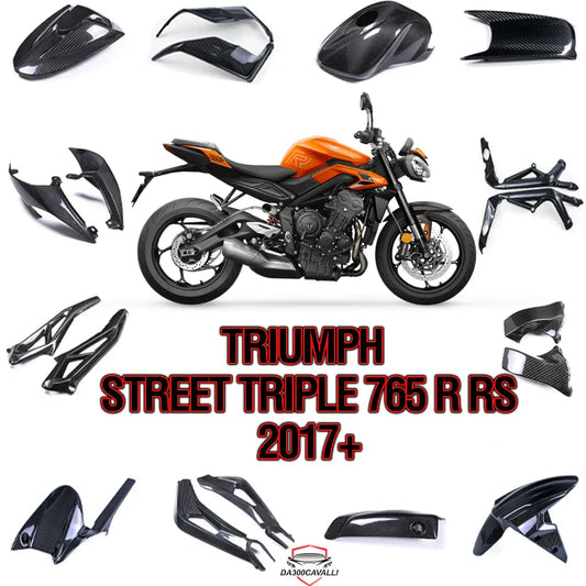 Triumph Street Triple 765 R RS 2017 moto arancione con accessori carbonio Da300Cavalli tuning