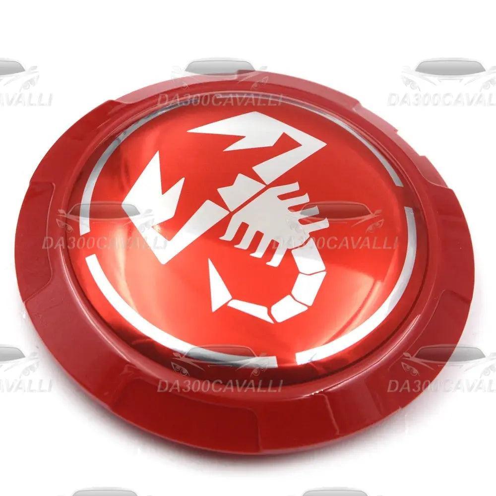 Coprimozzo rosso Fiat 500 Abarth con logo scorpione, accessorio tuning Da300Cavalli