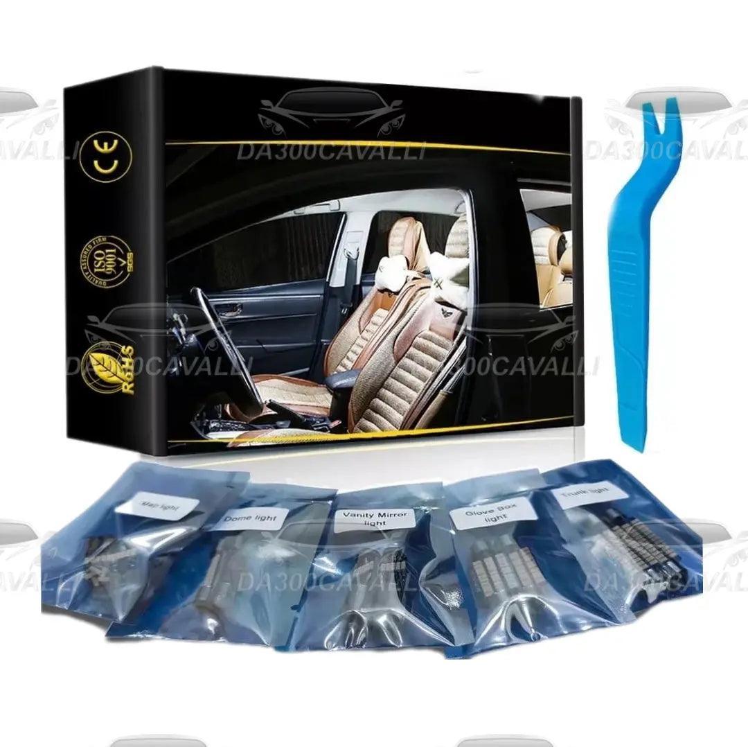 Kit LED interni BMW Serie 1 e 2, con attrezzo blu e confezioni etichettate Da300Cavalli.