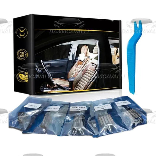 Kit LED interni BMW Serie 1 e 2, con attrezzo blu e confezioni etichettate Da300Cavalli.