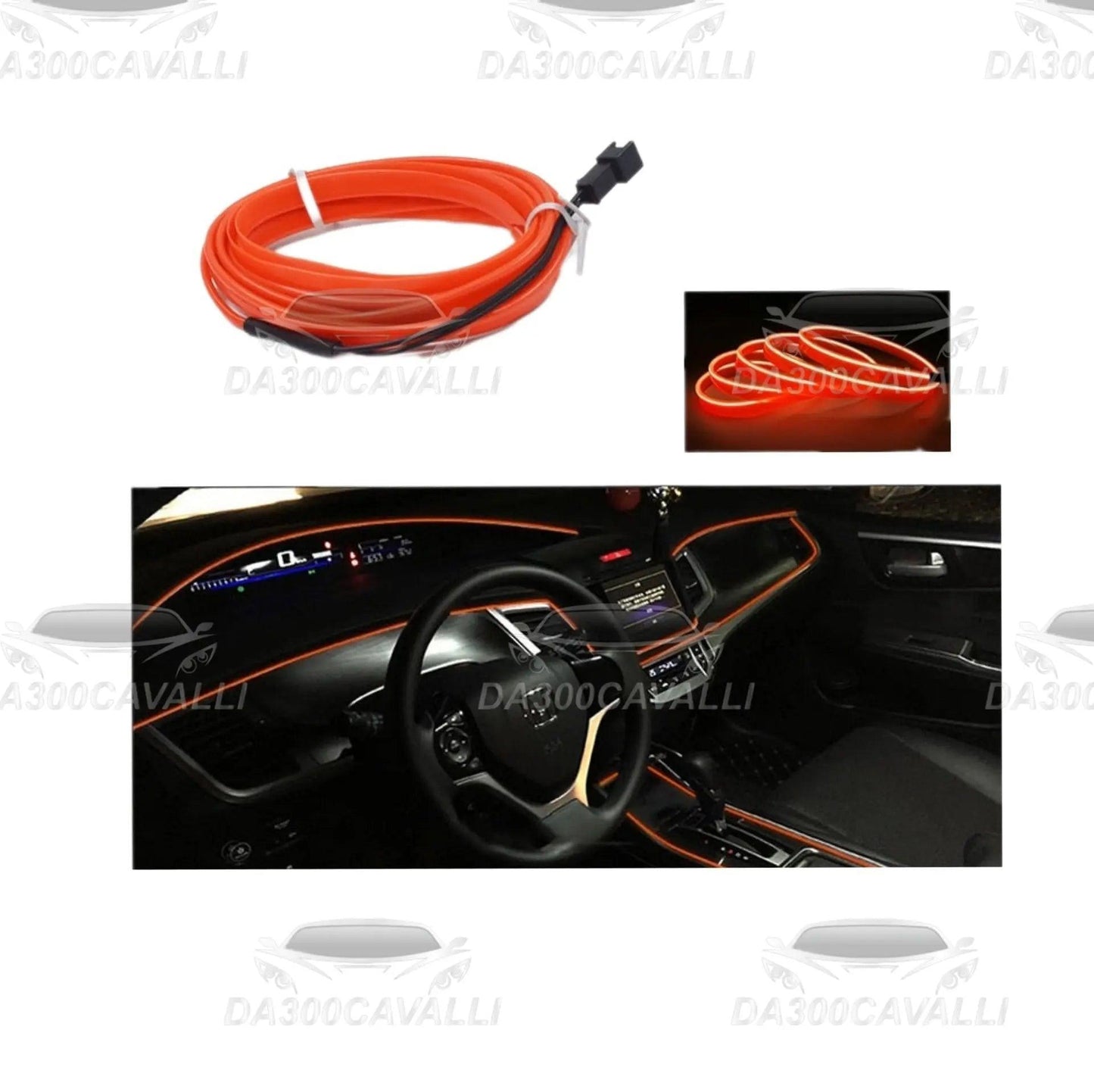 LED fibra ottica arancione per cruscotto auto, tuning interni Da300Cavalli.