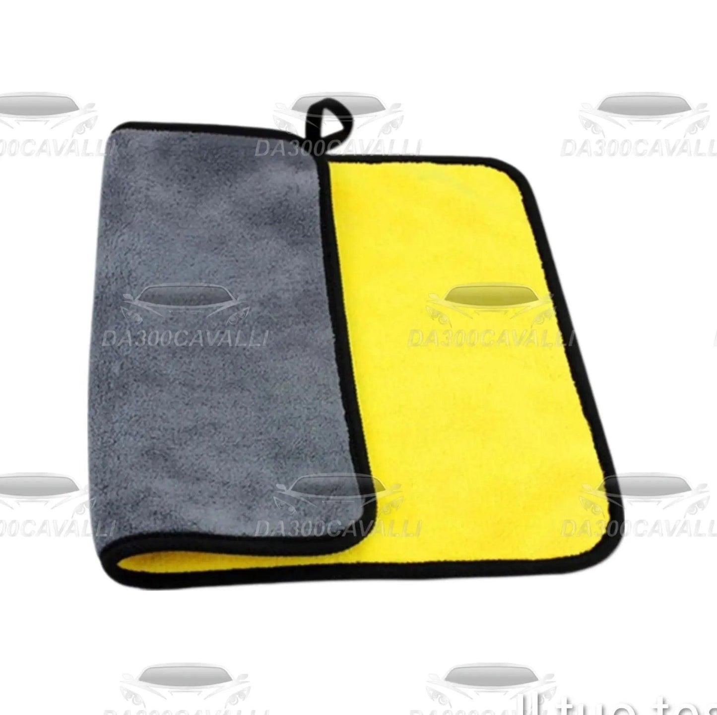 Panno in microfibra 40x60cm grigio e giallo per auto, Da300Cavalli, accessori tuning