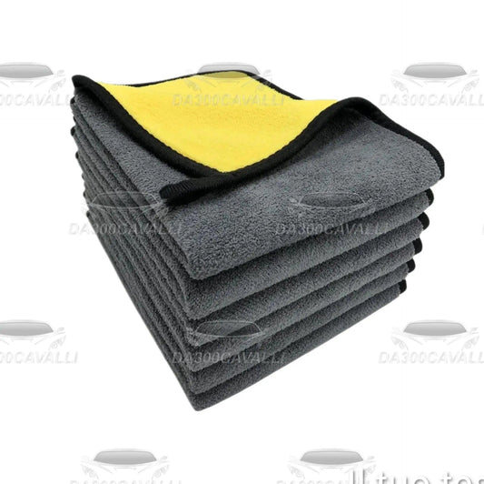 Set di 5 panni in microfibra grigi e gialli 40x60cm Da300Cavalli, accessori auto tuning.