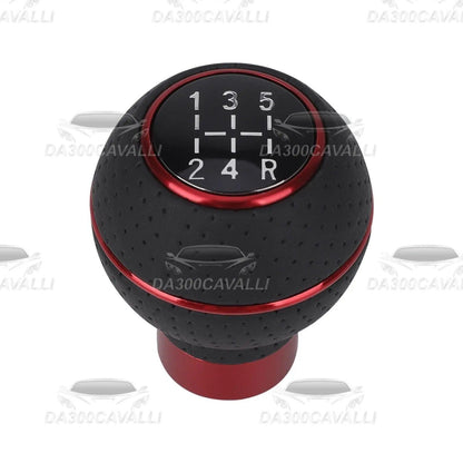 Pomello del cambio 5 marce nero e rosso per auto tuning Da300Cavalli, vista frontale.