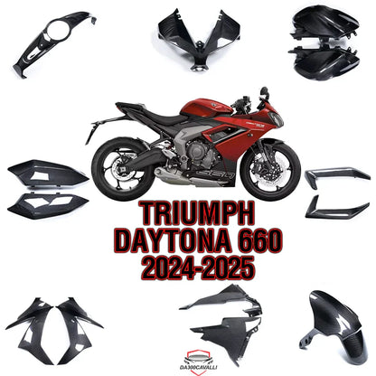 Triumph Daytona 660 2024-2025 con kit carene in carbonio, ricambi tuning moto Da300Cavalli