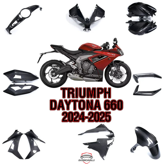 Triumph Daytona 660 2024-2025 con kit carene in carbonio, ricambi tuning moto Da300Cavalli