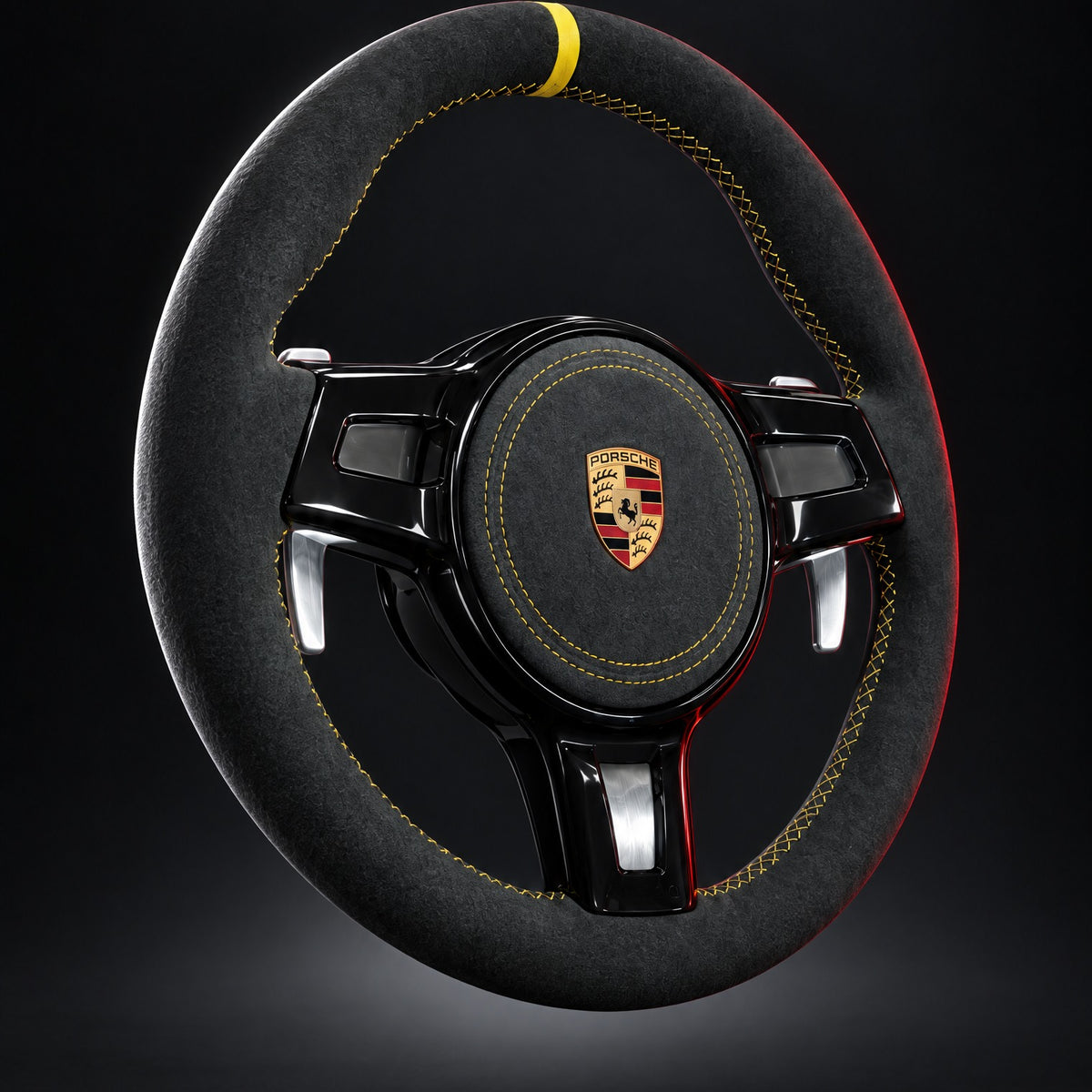 Volante Porsche in Alcantara con razze nero lucido e palette in alluminio